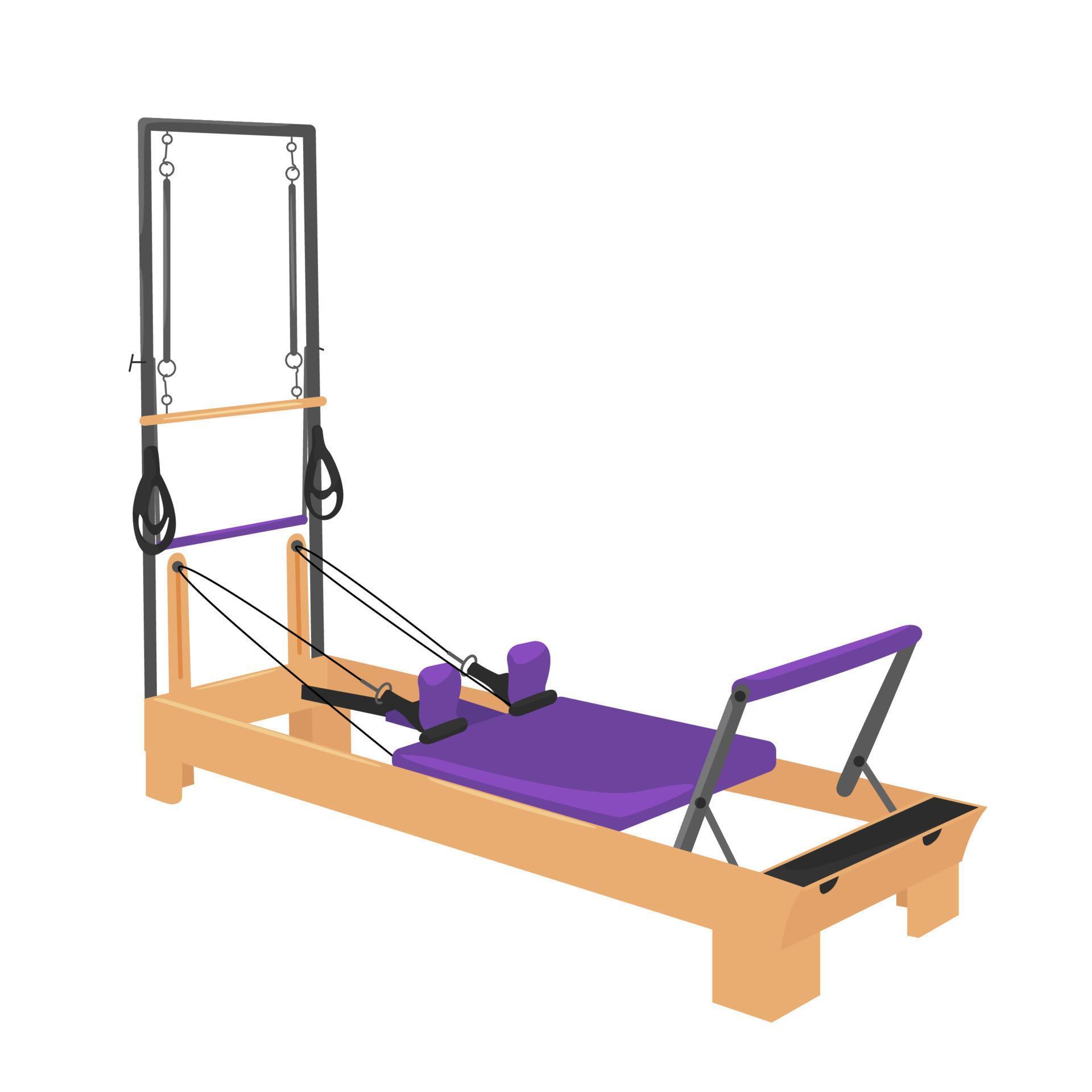 Pilates reformer - Pilates trainer. Vector volume illustration. White