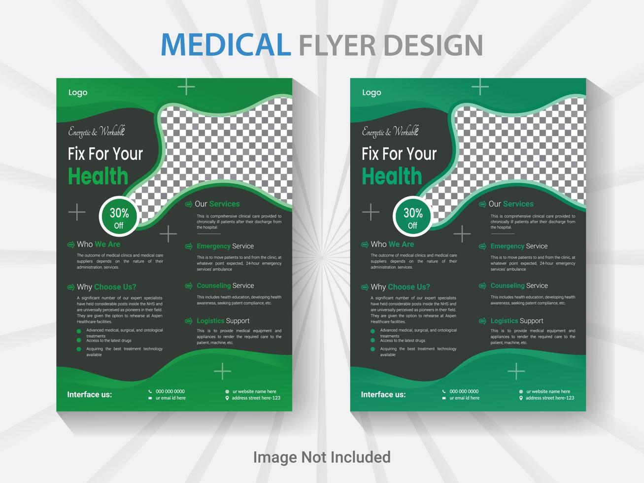 médico cuidado de la salud hospital clínica médico volantes diseño modelo. a4 Talla moderno vector póster disposición.