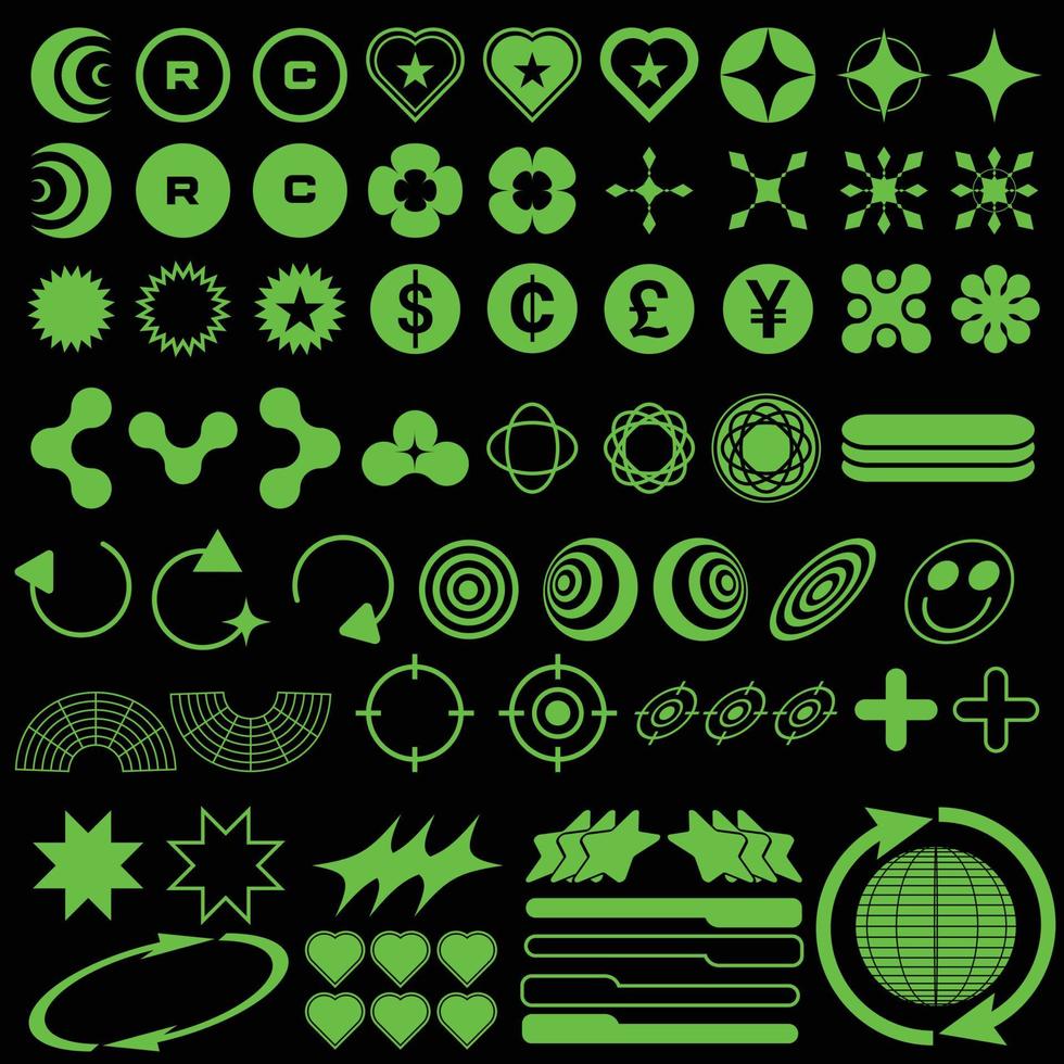 set of green y2k shape element vector