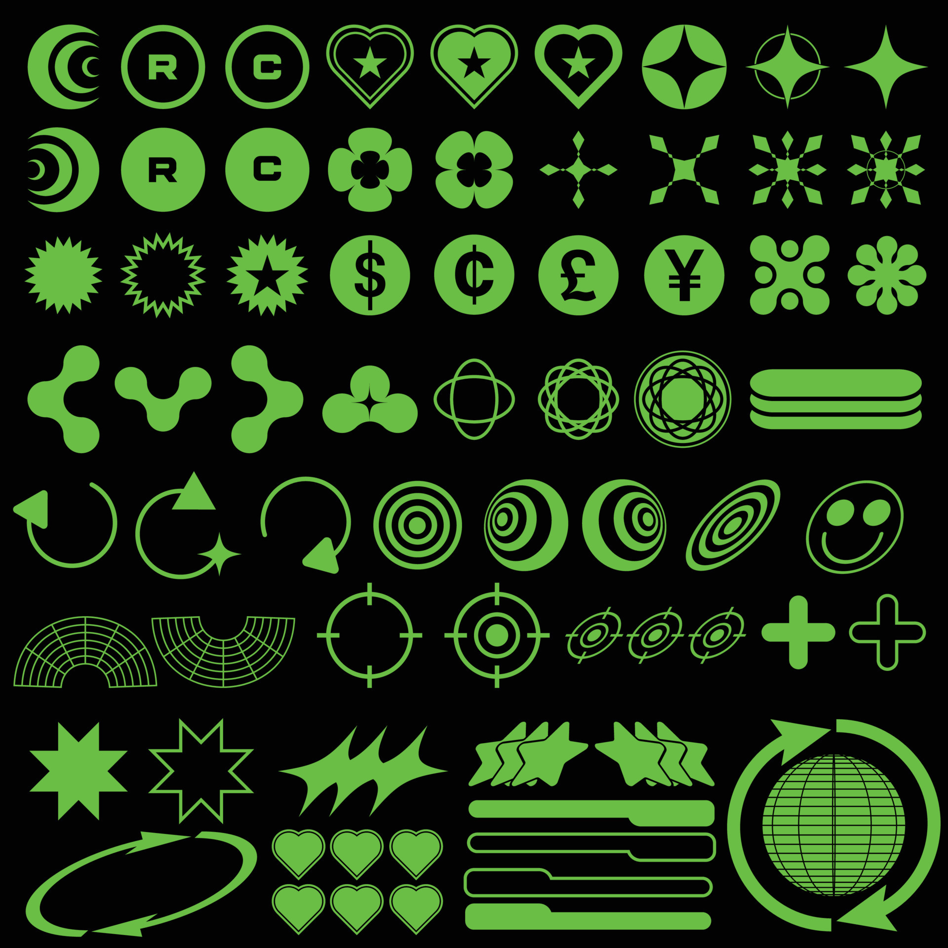 set of green y2k shape element 21743983 Vector Art at Vecteezy