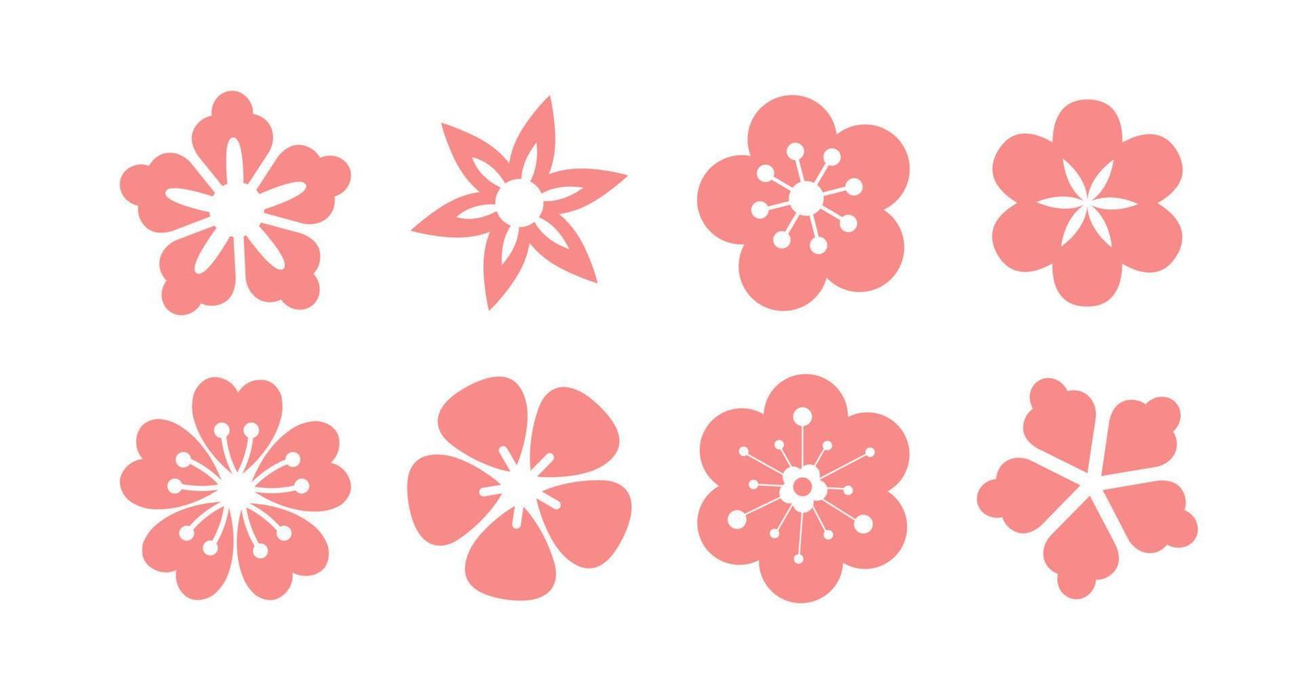 Sakura icons. Cherry blossom element set. Vector flat illustration