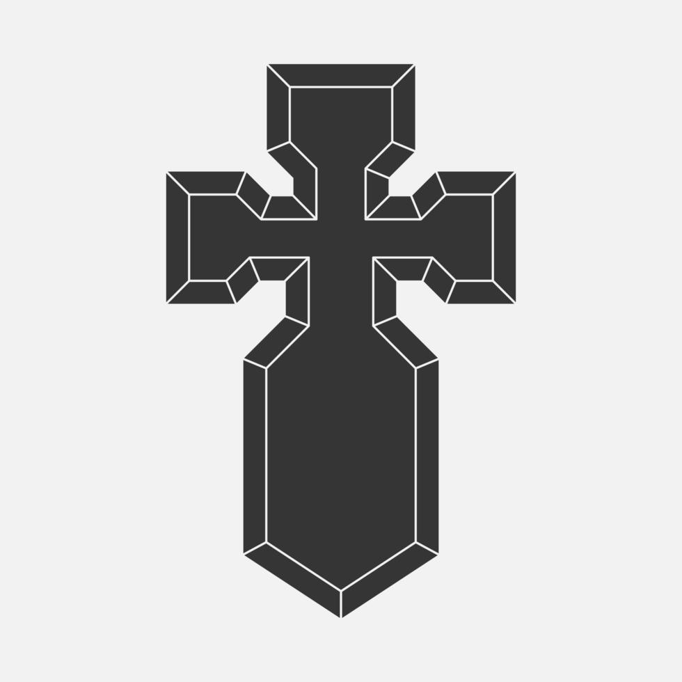 Crucifix cross silhouette icon. Christian or catholic symbol of church. Jesus christ, holy easter holiday. Vector illustration