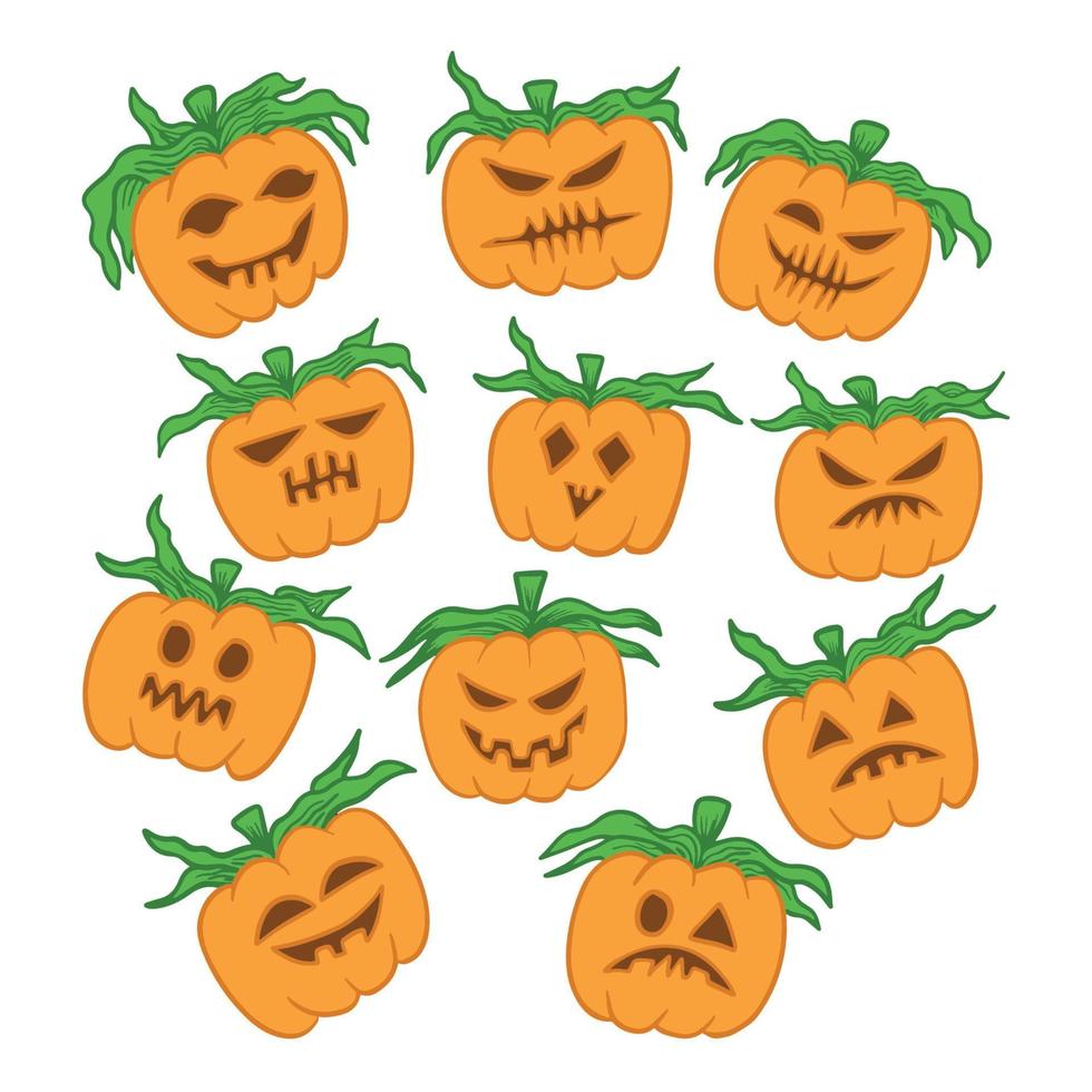 Cute halloween pumpkin set vector