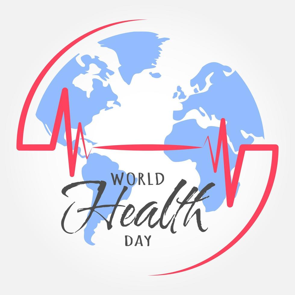 Happy World Health Day with heatbeat around the world vector