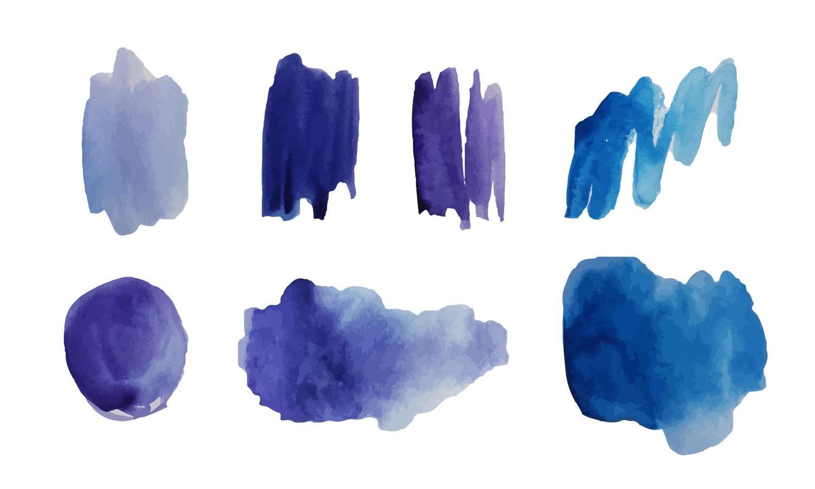 Set of watercolor stain. Blue spots on a white background. Watercolor texture with brush strokes. vector