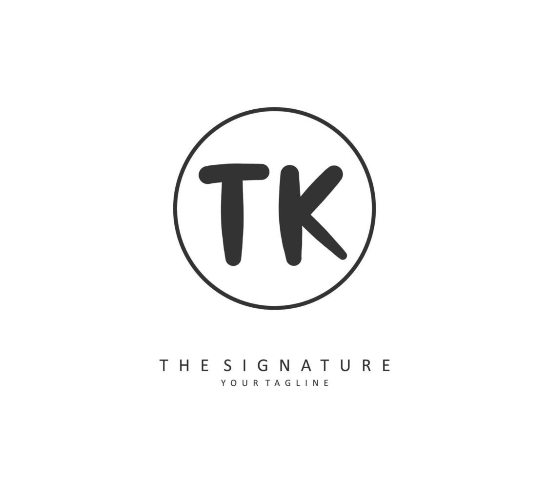 T K TK Initial letter handwriting and  signature logo. A concept handwriting initial logo with template element. vector