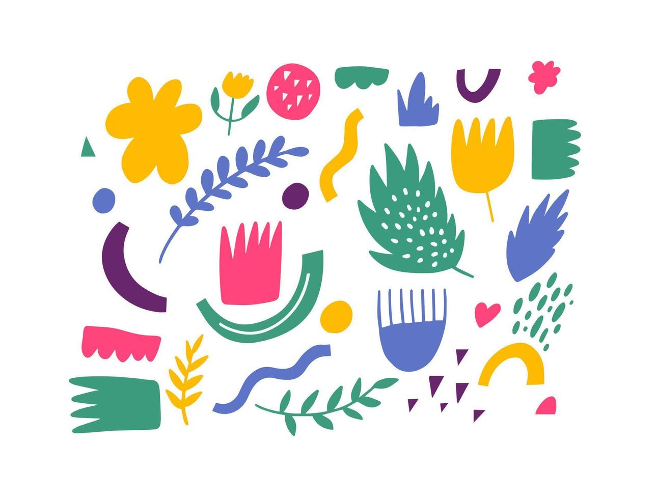 Colorful hand drawn doodle abstract elements set collection. Natural and floral signs and symbols. vector