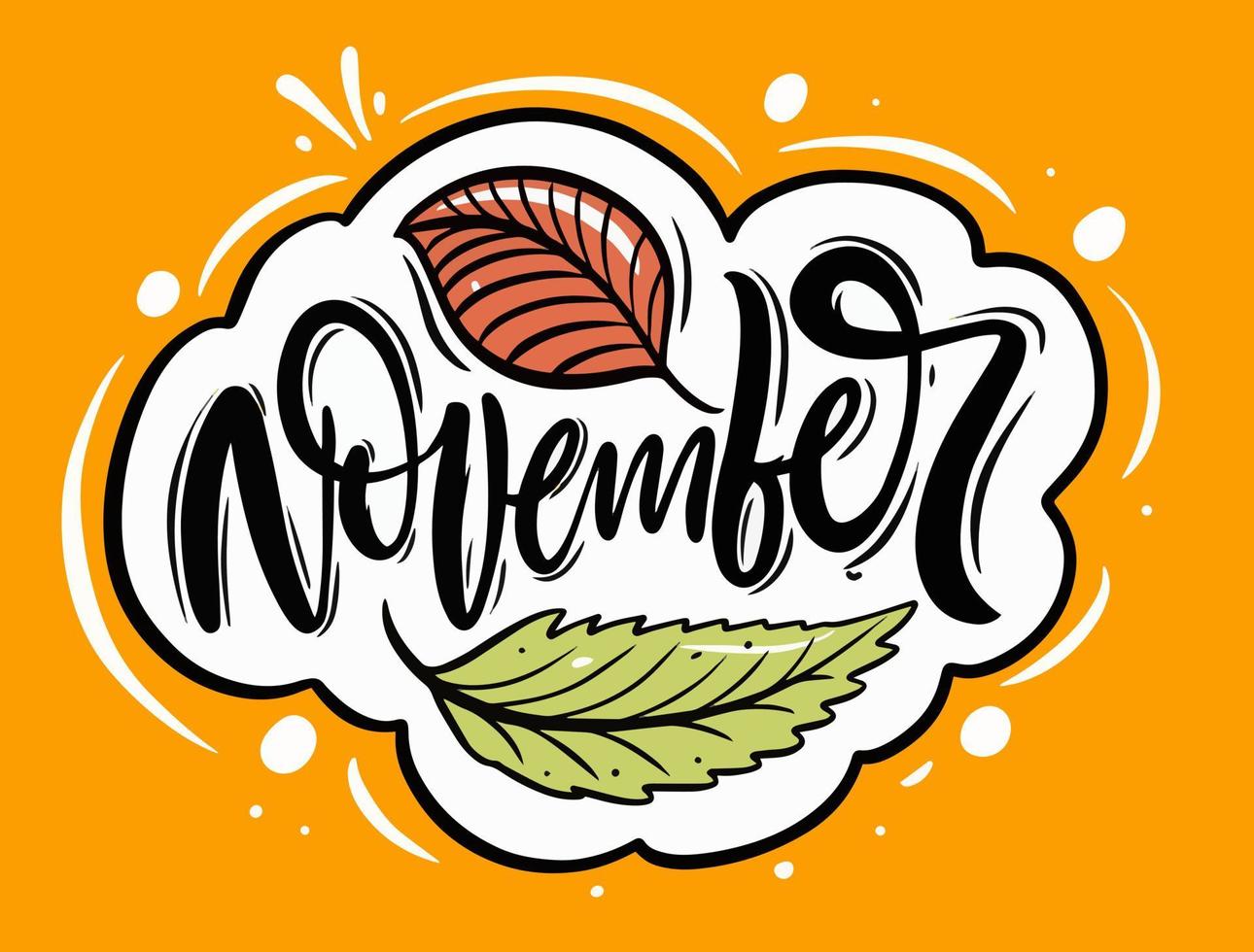 November name month autumn. Hand drawn colorful lettering sign. vector