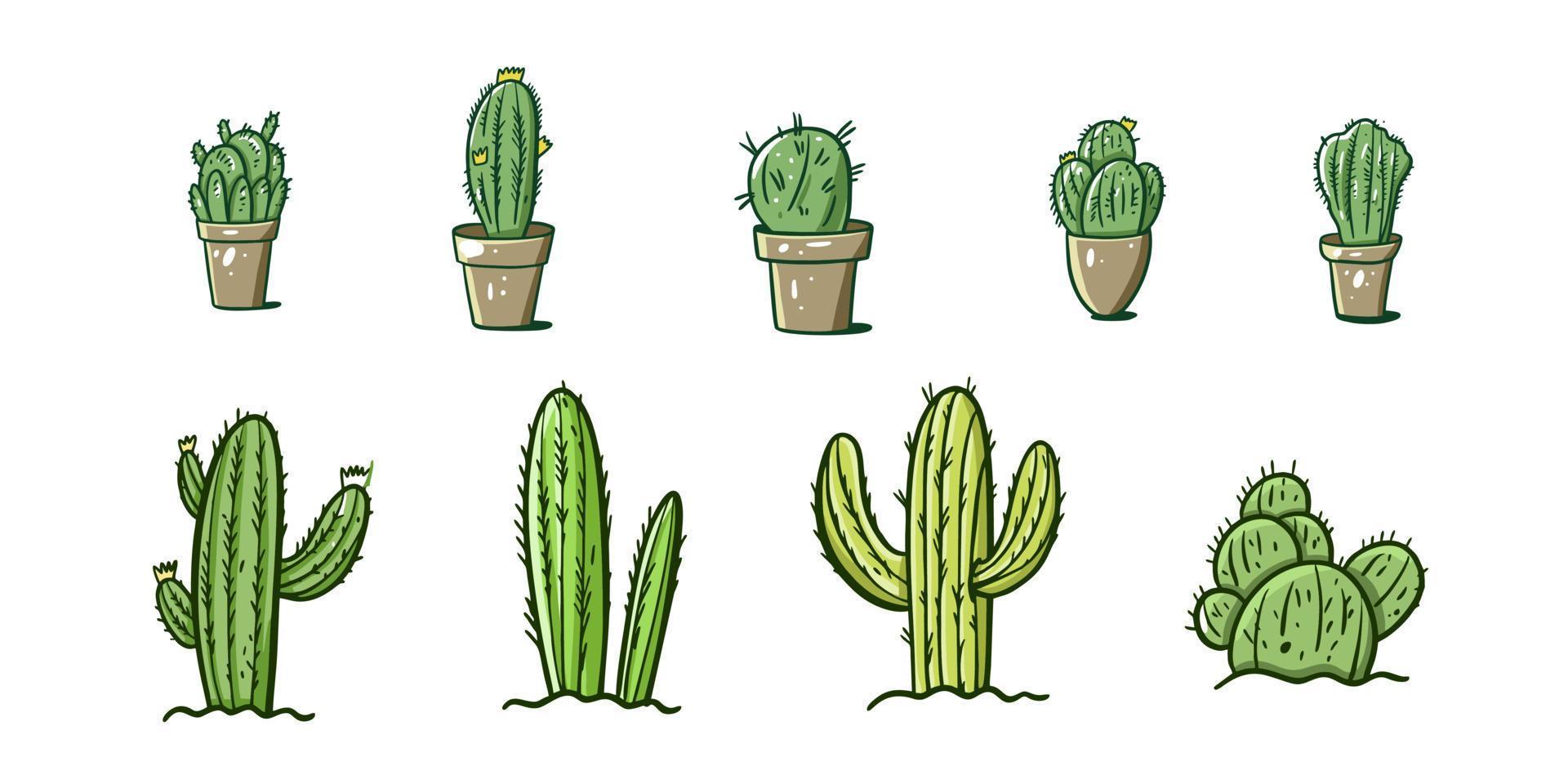 Hand drawn cactus set collection. Modern sketch vector illustration isolated on white background.