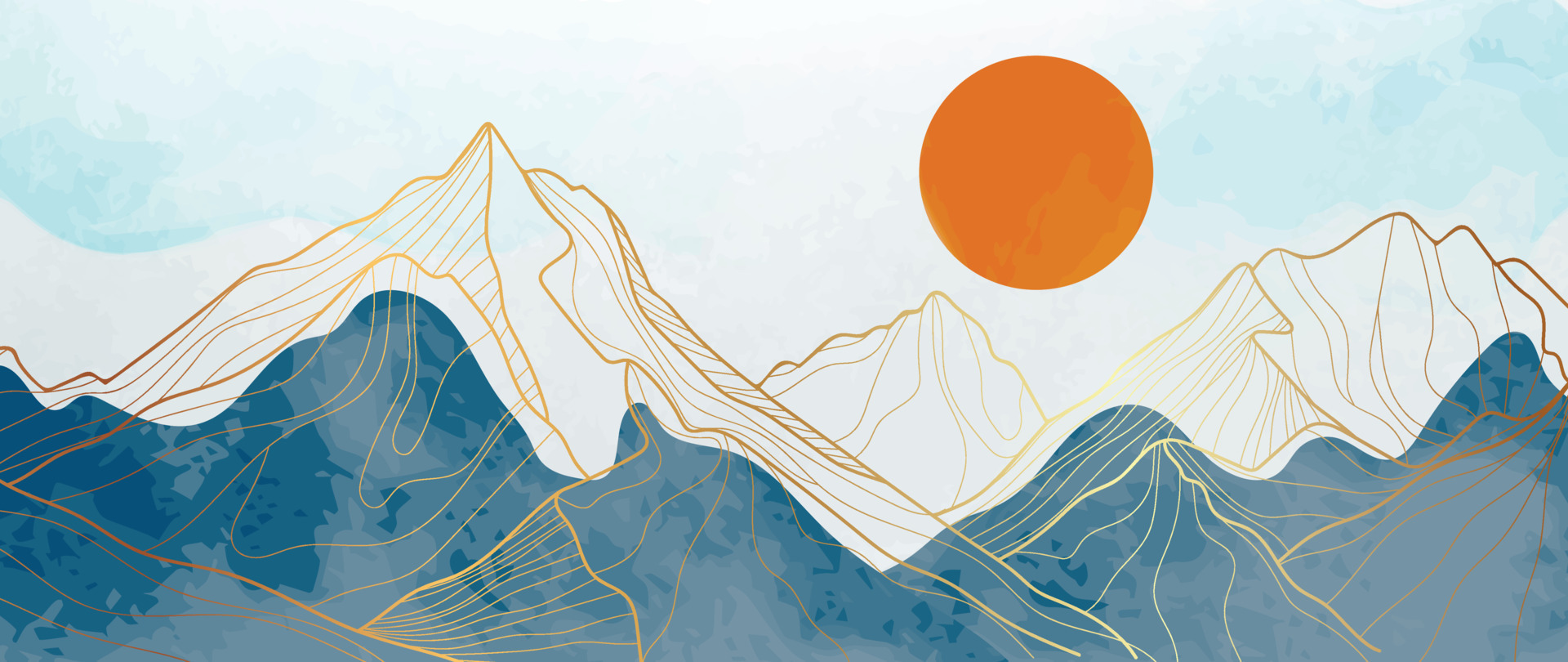 Luxury mountain wallpaper design with scenic landscape. Watercolor and