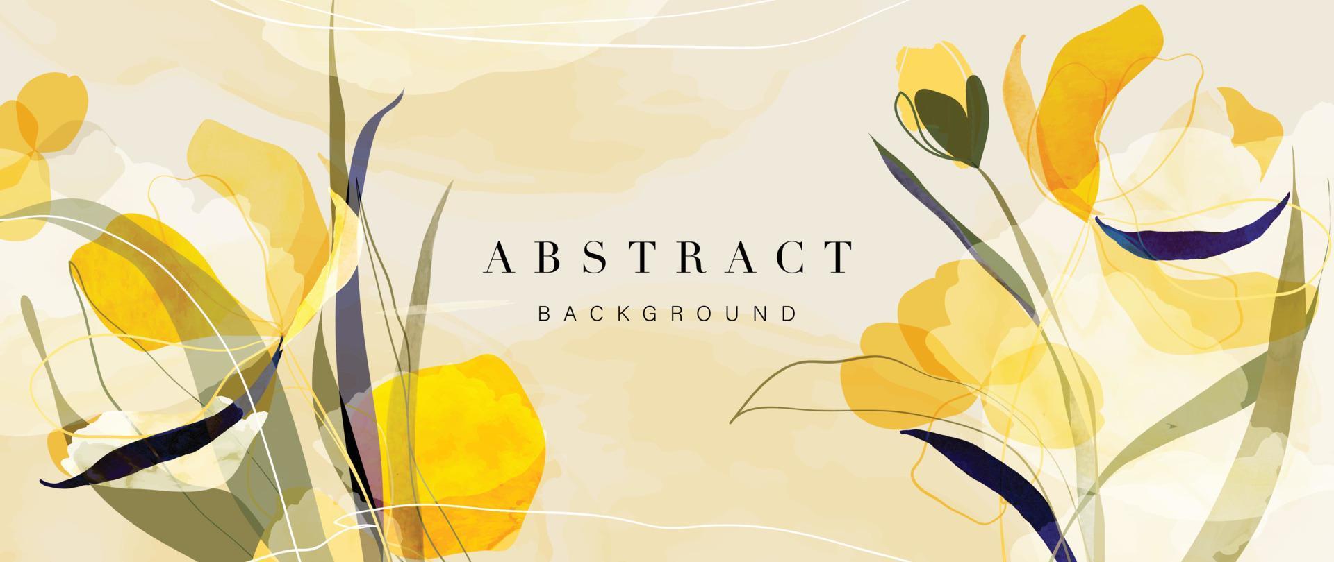 Abstract floral art background vector. Botanical watercolor hand drawn flowers paint brush line art. Design Illustration for wallpaper, banner, print, poster, cover, greeting and invitation card. vector