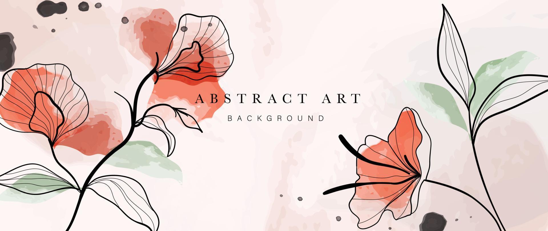 Abstract floral art background vector. Botanical watercolor hand drawn flowers paint brush line art. Design illustration for wallpaper, banner, print, poster, cover, greeting and invitation card. vector