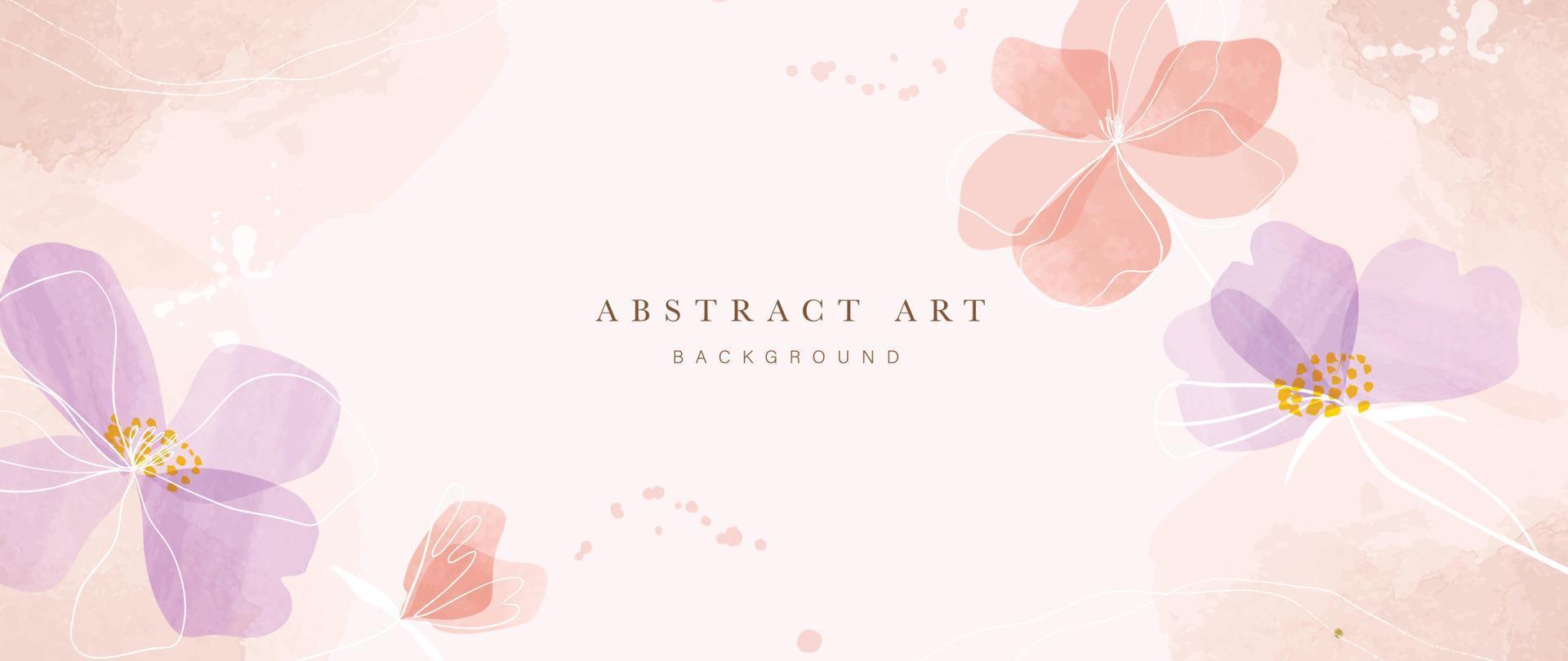 Abstract floral art background vector. Botanical watercolor hand painted pastel color flowers with white line art. Design for wallpaper, banner, print, poster, cover, greeting, invitation card. vector