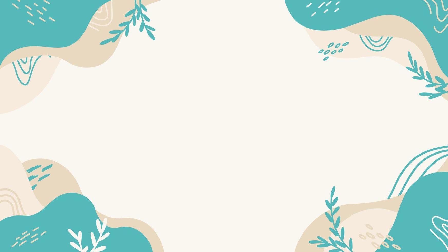 Aesthetic Blue Brown Pastel Blob Liquid Fluid Shape Boho and Floral Leaves Abstract Style Template Background vector