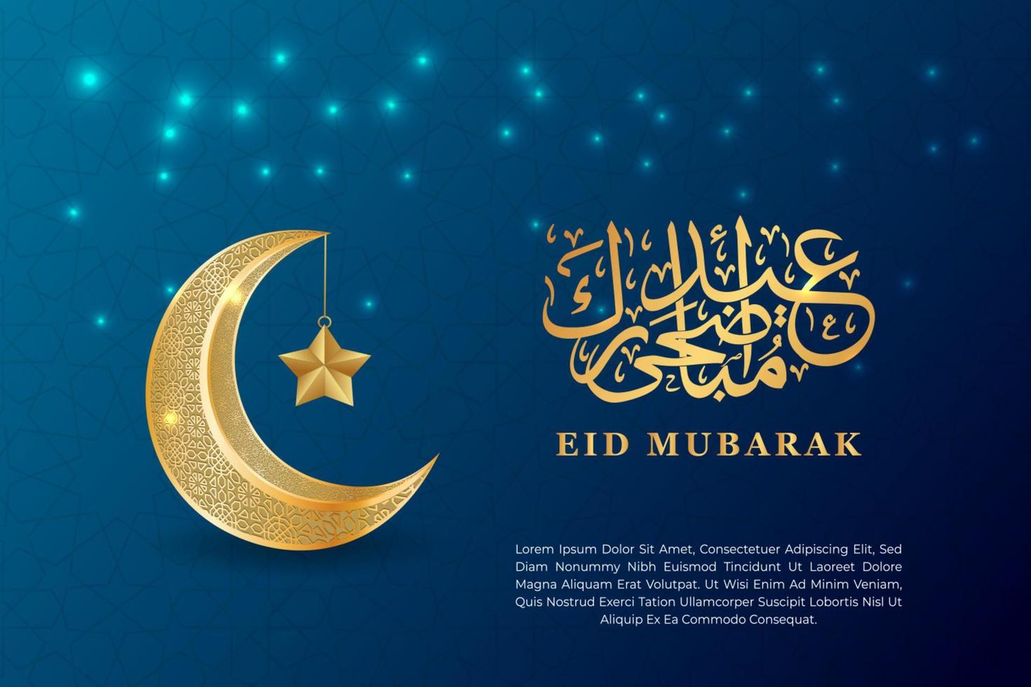 eid mubarak greeting background with crescent moon and star concept vector