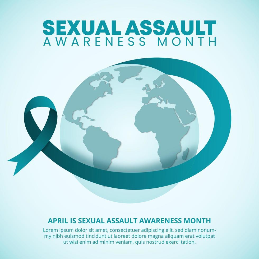 Square sexual assault awareness month with a ribbon surrounding the earth vector