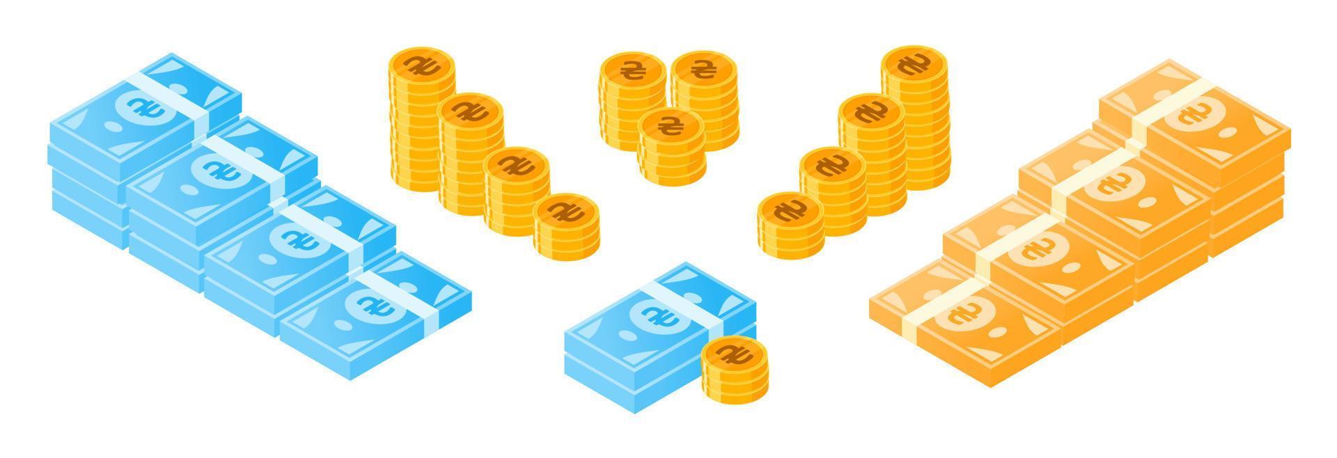 Ukrainian Hryvnia Money and Coin Bundle Set vector