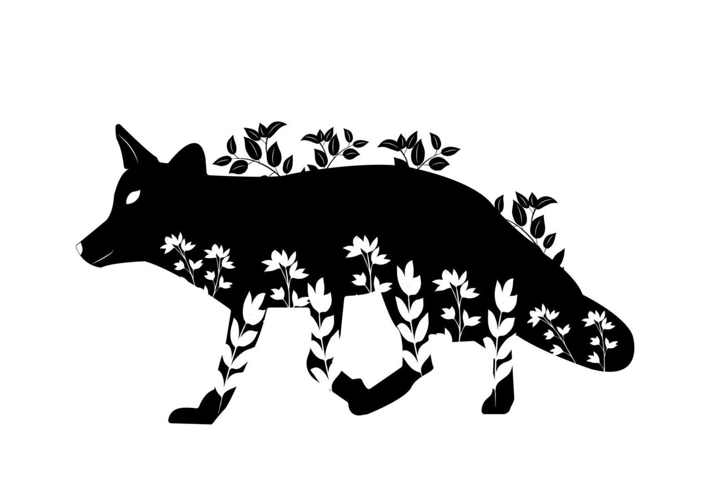 stencil fox walking in the grass vector