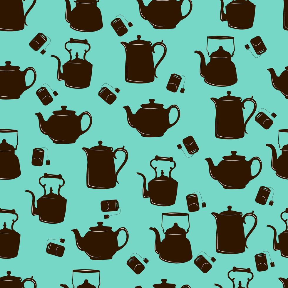seamless pattern of teapots and tea bags vector