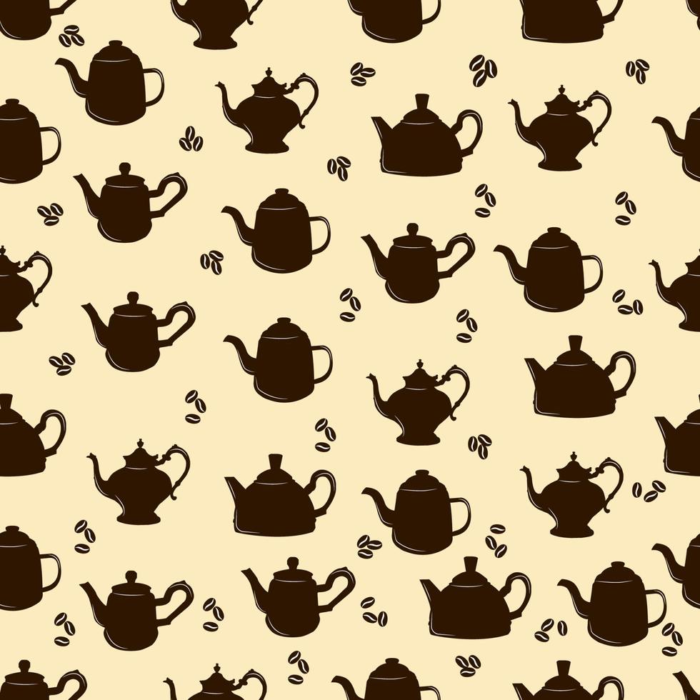 seamless pattern of teapots and coffee beans vector