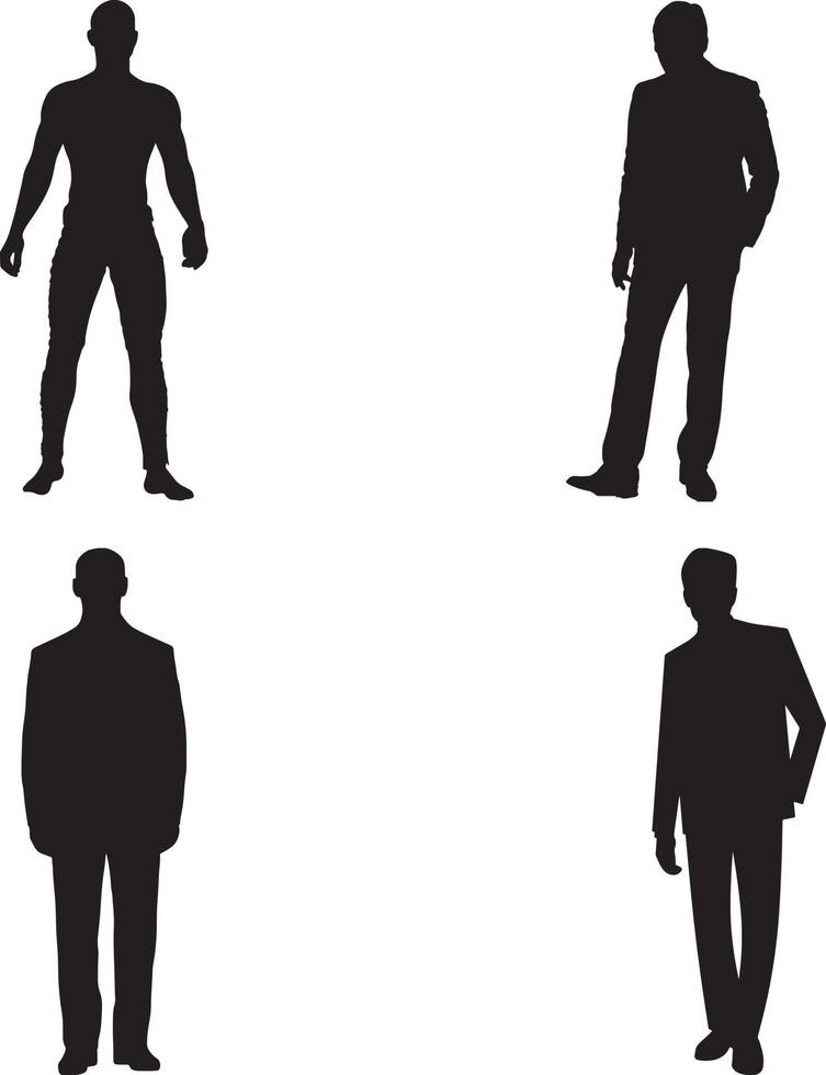 silhouettes of people . Vector illustration of four men silhouettes on the white background