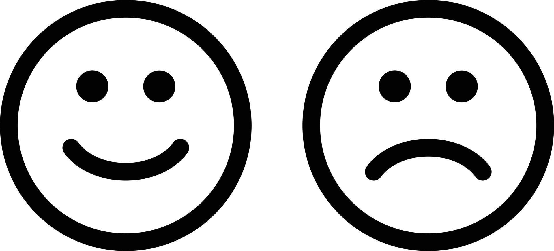 contento y triste caras íconos , línea Arte vector icono para aplicaciones y sitios web . sonrisa y triste íconos