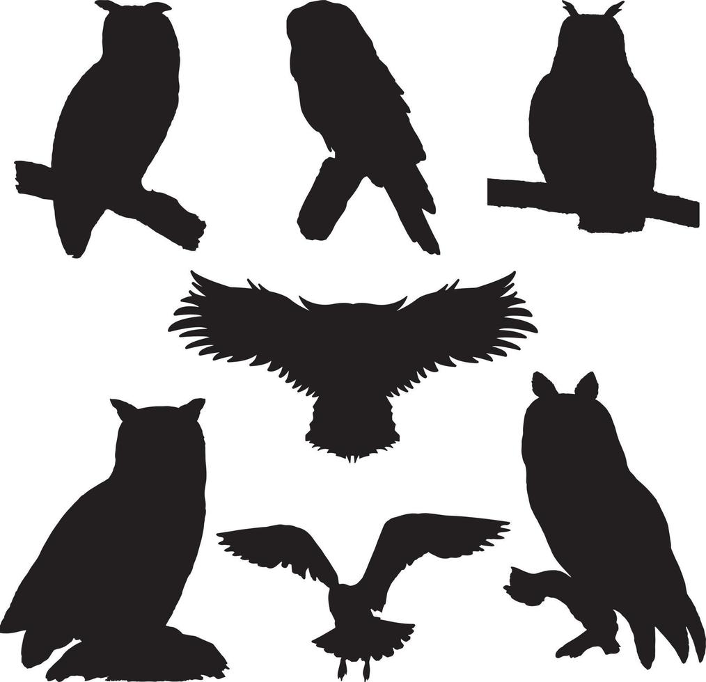 Owl silhouette set. Vector illustration