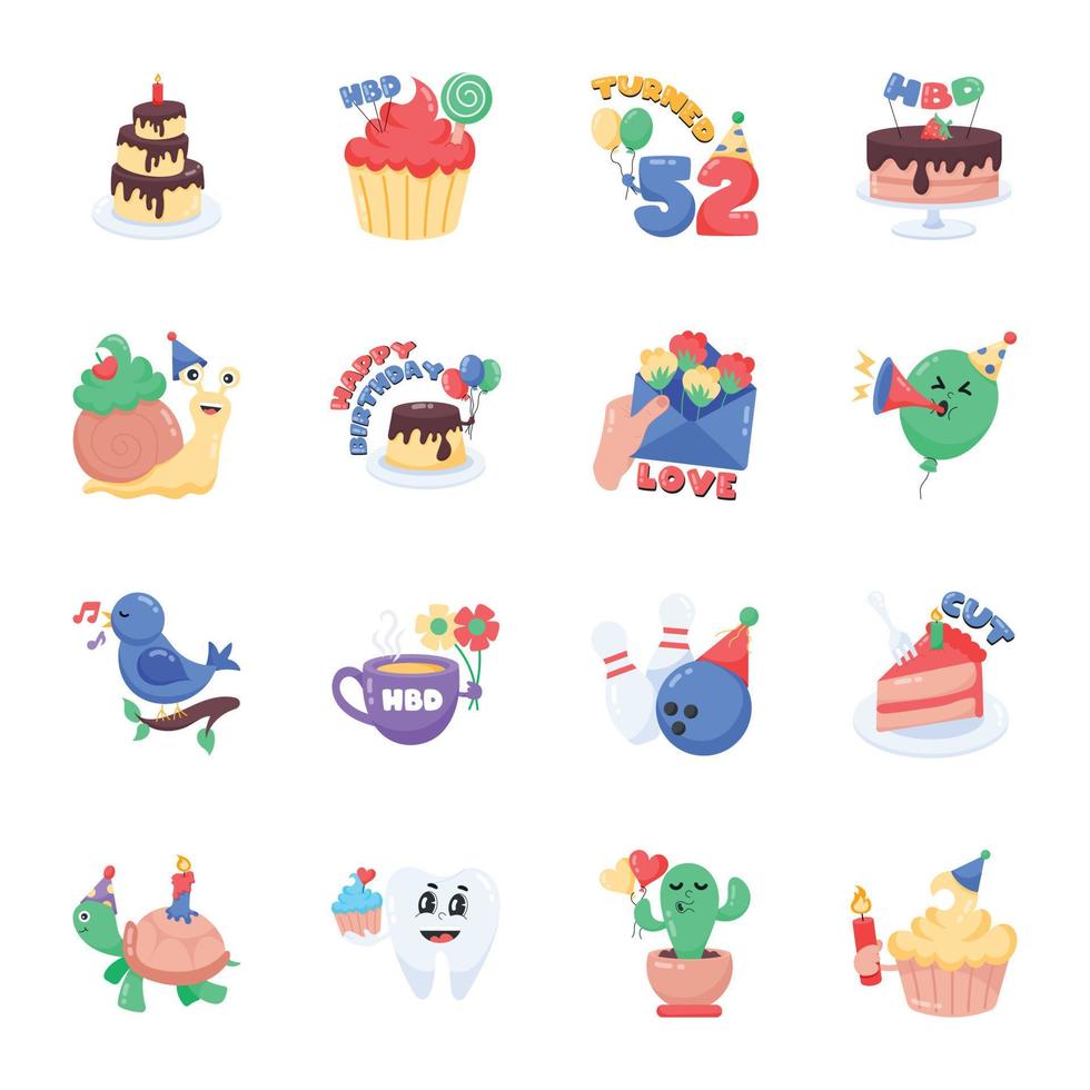 Pack of Birthday Flat Stickers vector