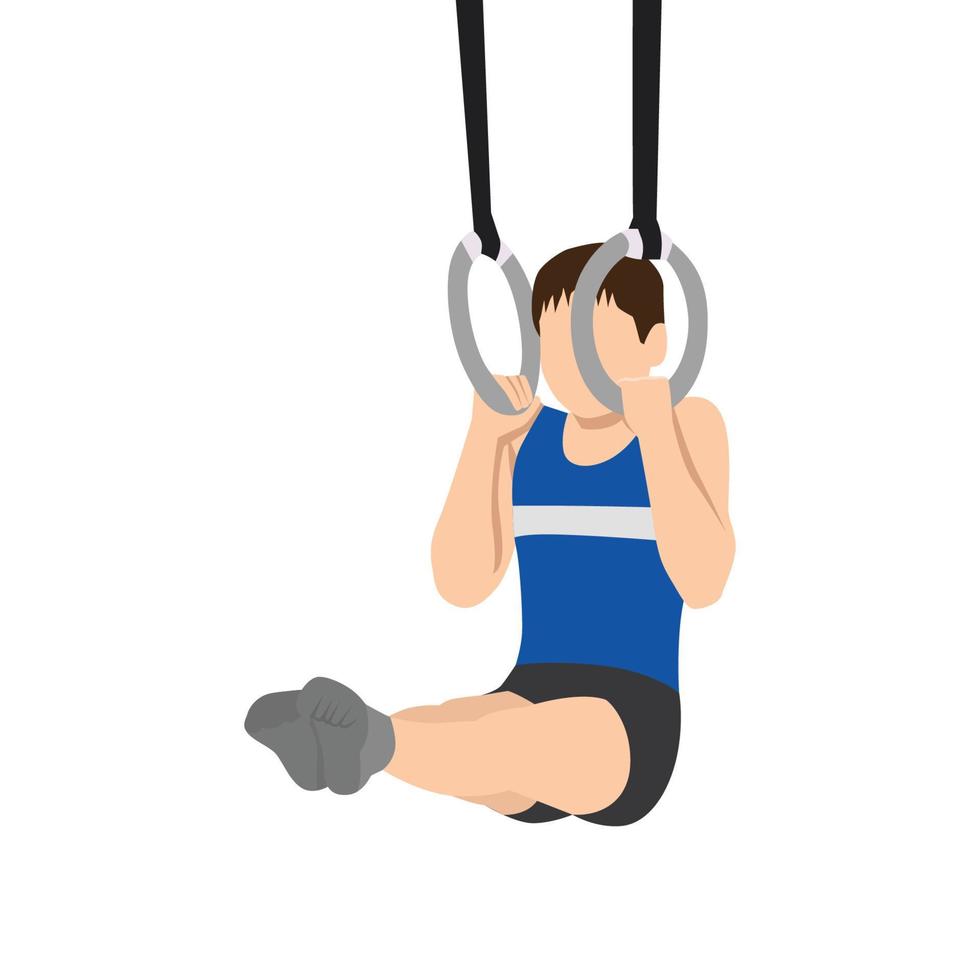 Kinds of sports. Athlete. Gymnastics artistic. Cartoon boy doing gymnastics rings vector
