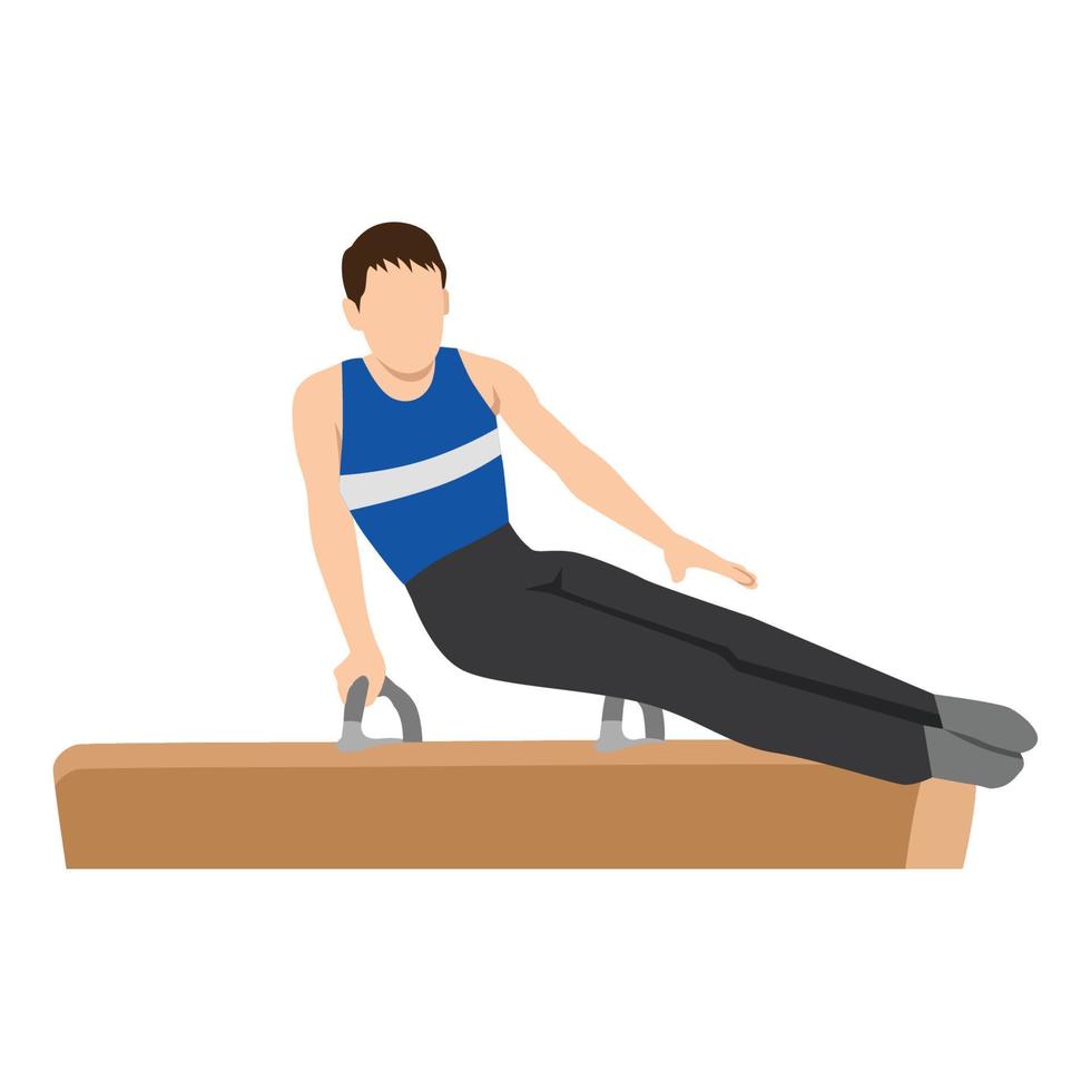 Little boy gymnast doing a pommel horse exercise for gymnastic competition. vector