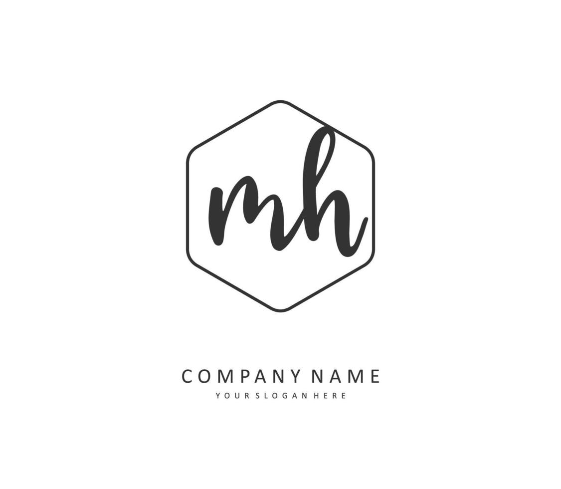 M H MH Initial letter handwriting and  signature logo. A concept handwriting initial logo with template element. vector