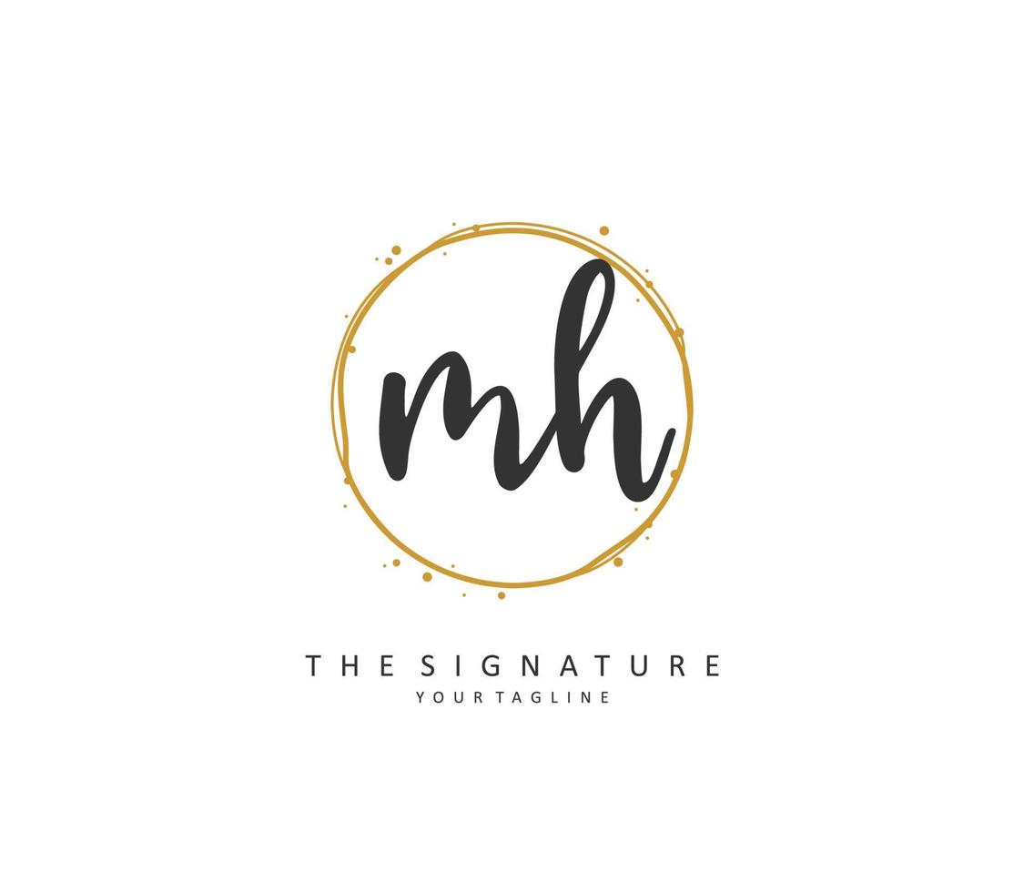 M H MH Initial letter handwriting and  signature logo. A concept handwriting initial logo with template element. vector