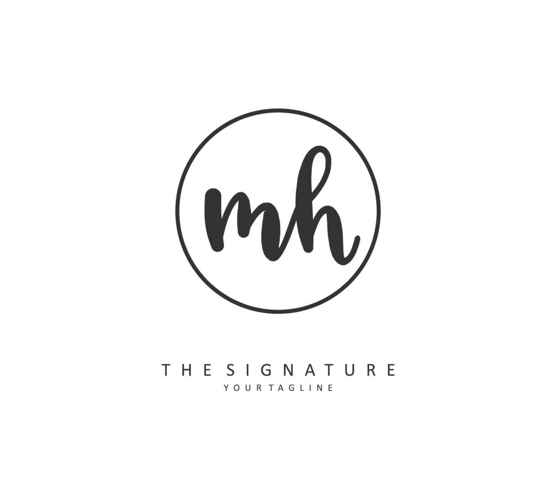 M H MH Initial letter handwriting and  signature logo. A concept handwriting initial logo with template element. vector