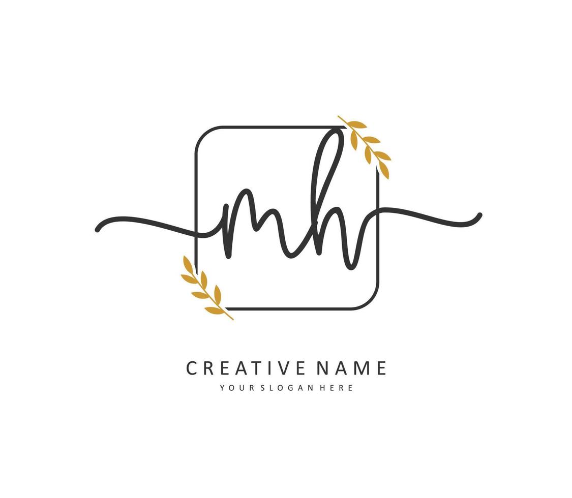 M H MH Initial letter handwriting and  signature logo. A concept handwriting initial logo with template element. vector