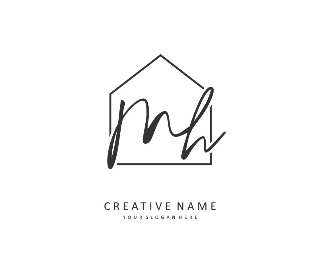 M H MH Initial letter handwriting and  signature logo. A concept handwriting initial logo with template element. vector