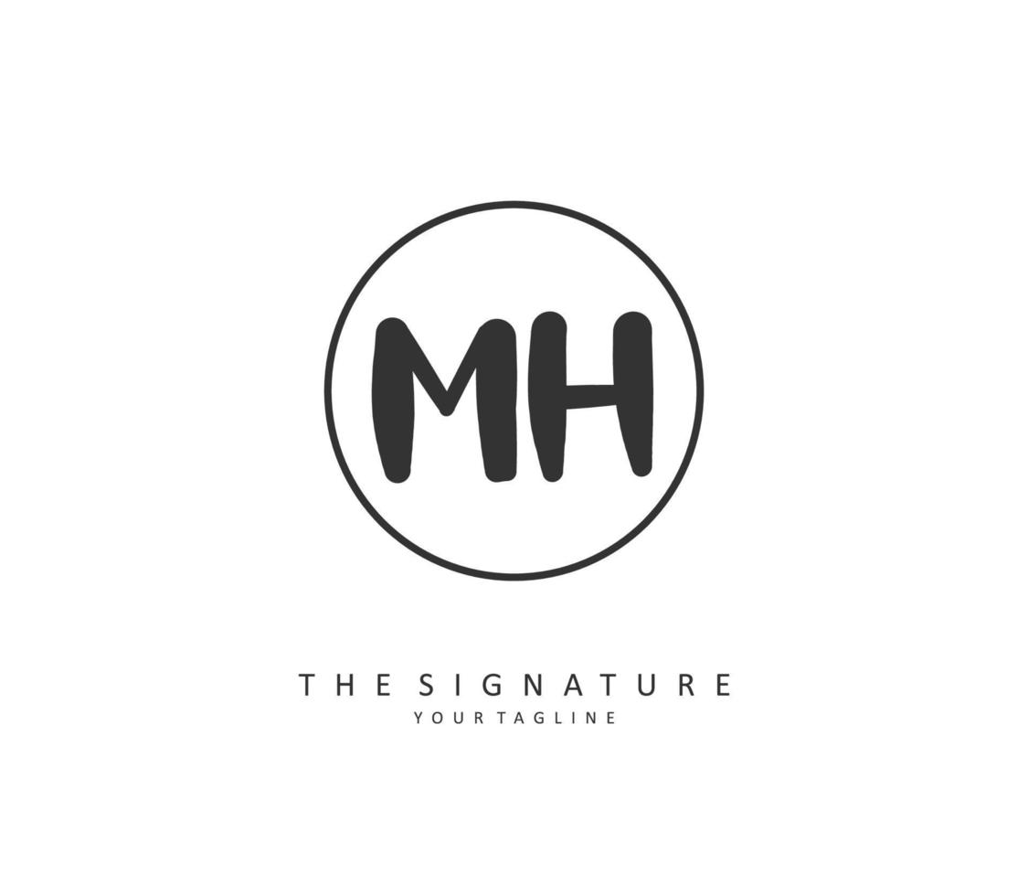 M H MH Initial letter handwriting and  signature logo. A concept handwriting initial logo with template element. vector