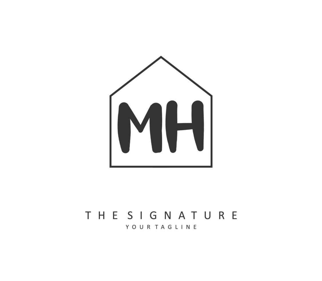 M H MH Initial letter handwriting and  signature logo. A concept handwriting initial logo with template element. vector
