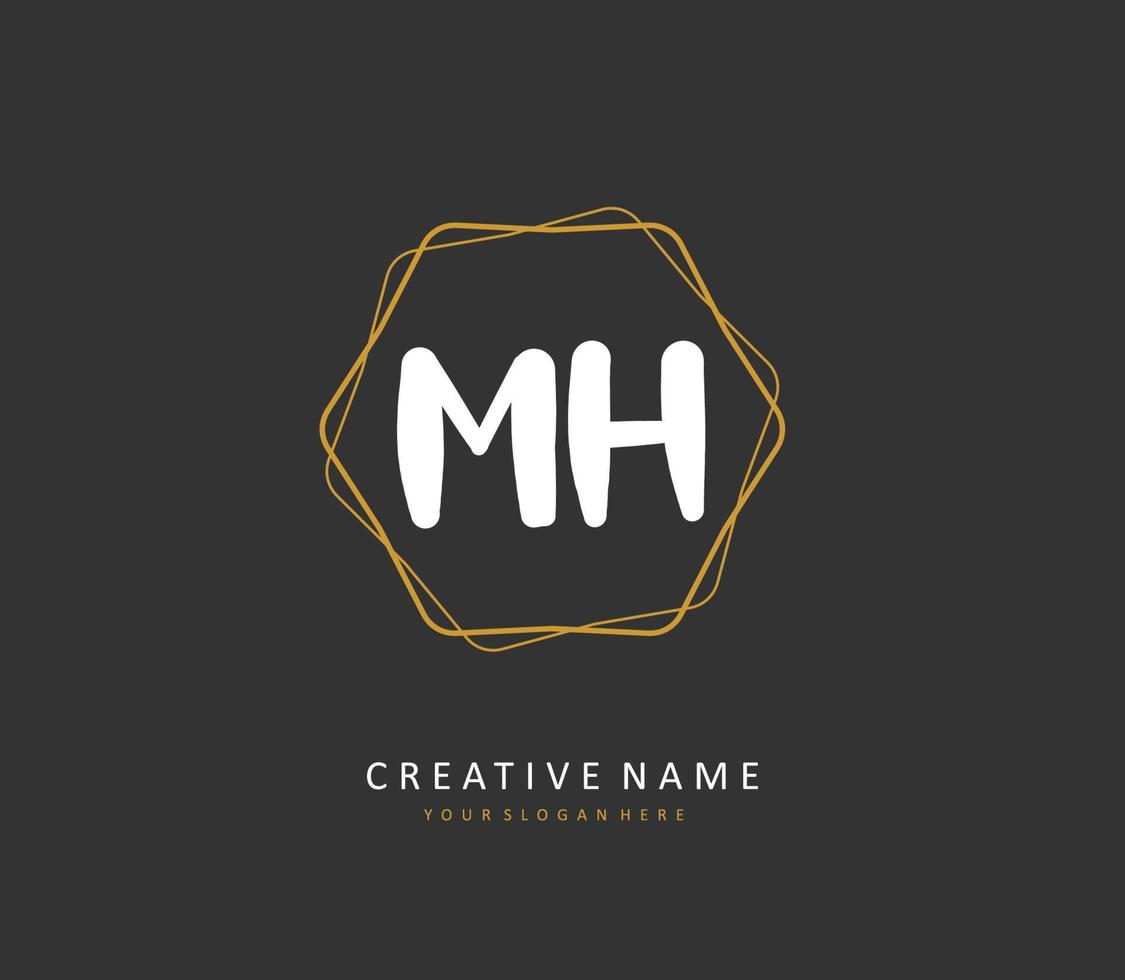 M H MH Initial letter handwriting and  signature logo. A concept handwriting initial logo with template element. vector