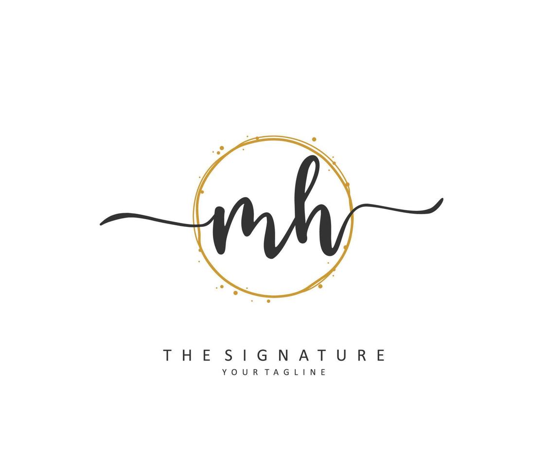 M H MH Initial letter handwriting and  signature logo. A concept handwriting initial logo with template element. vector