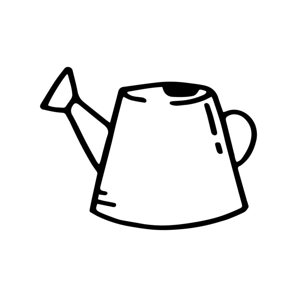 The watering can in traditional doodle style. Vector illustration isolated on white background