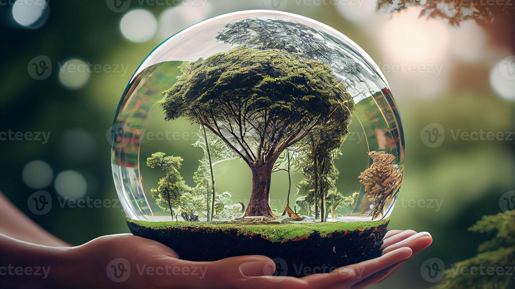 Holding a tree in a ball, Ecology and Environment concept with . photo