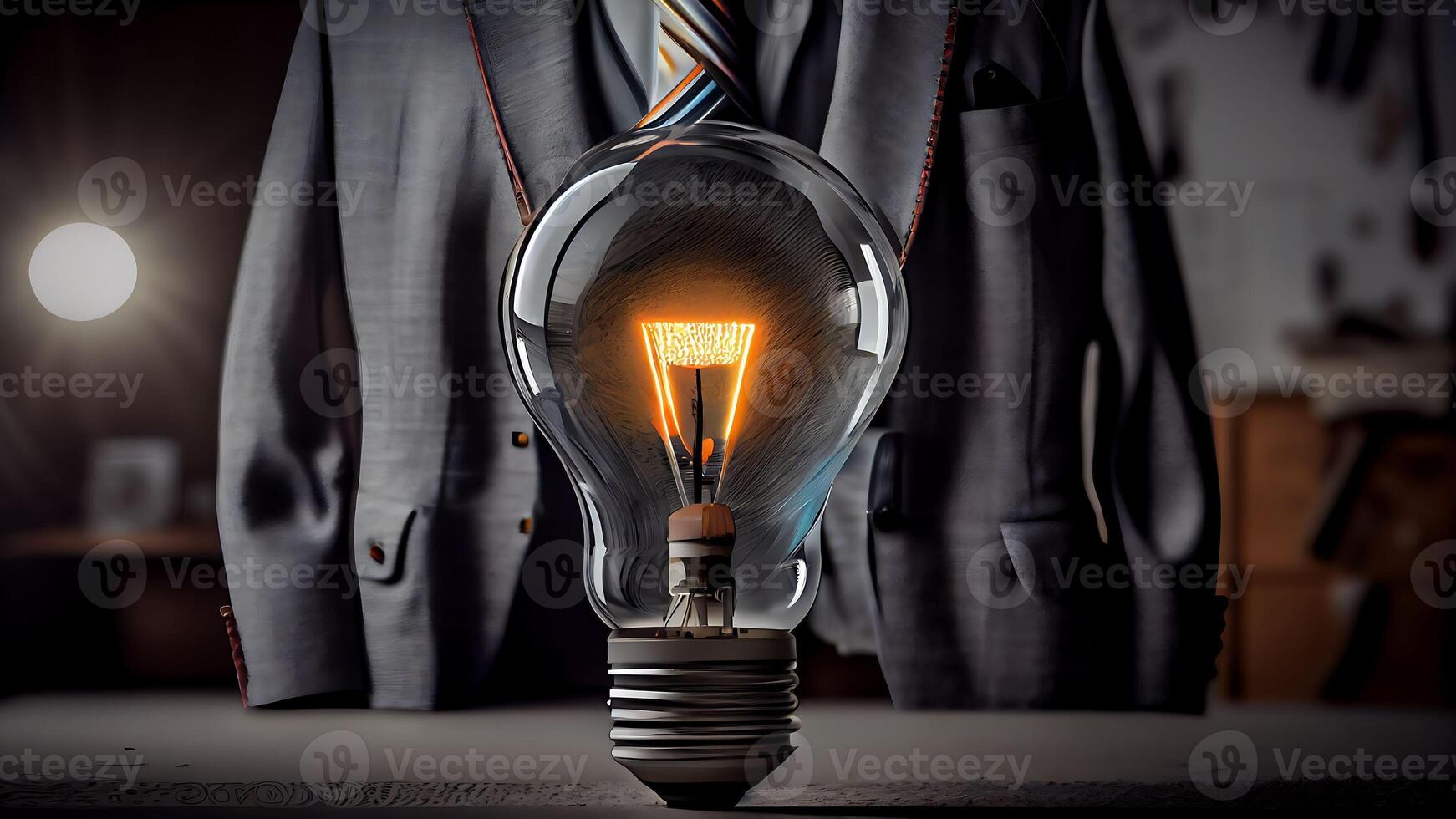 Businessman with bright light bulb. Idea concept to bring new ideas Great inspiration and new start innovation with Technology. photo