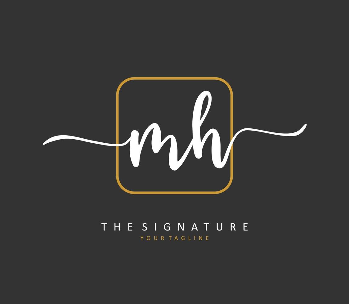 M H MH Initial letter handwriting and  signature logo. A concept handwriting initial logo with template element. vector