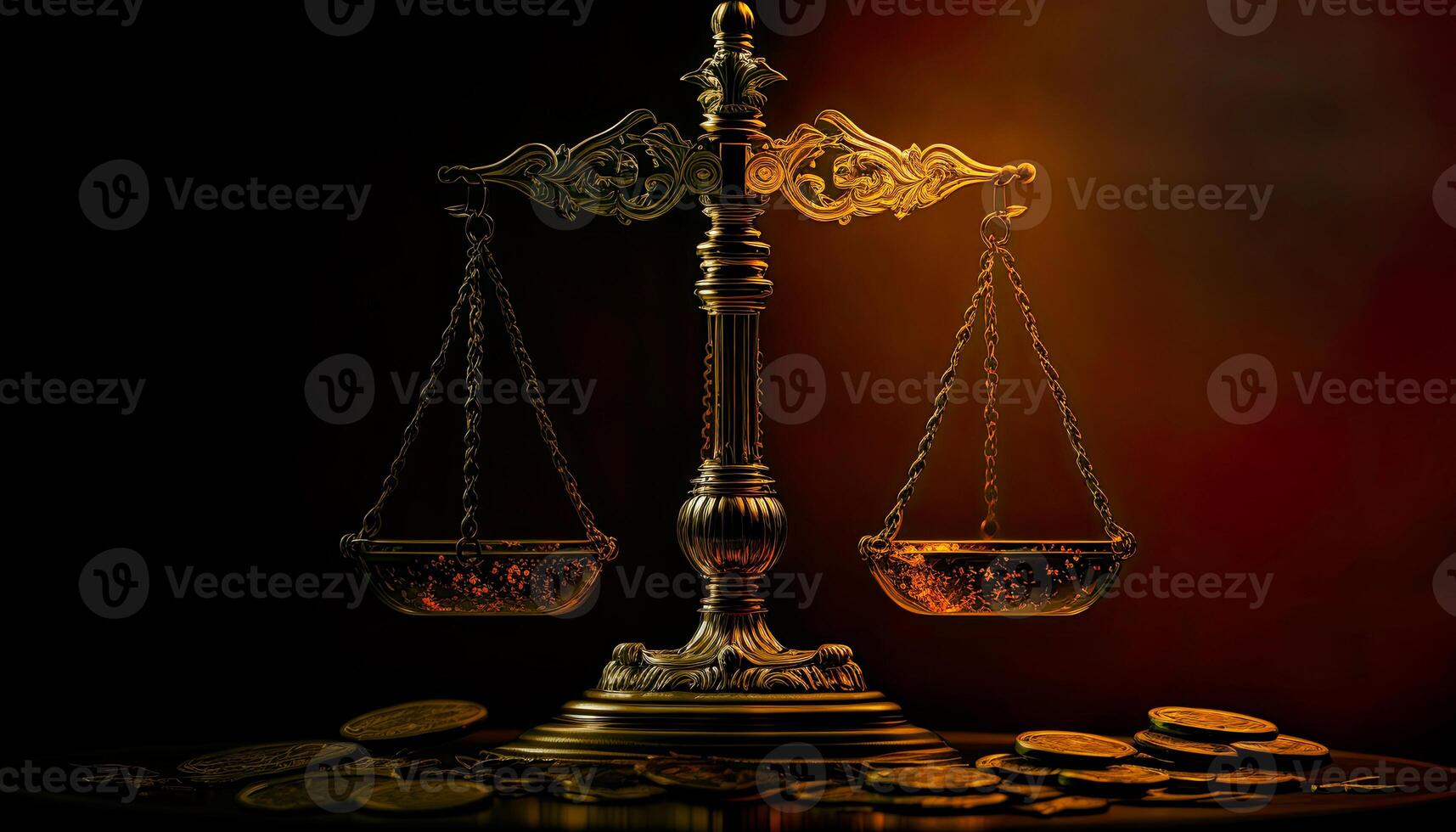 Law Legal System Justice Crime concept. Banner of golden justice balance with copy space. . photo
