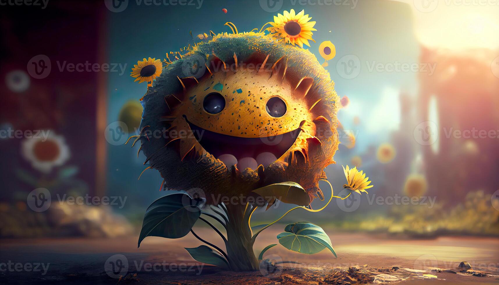 Render illustration design of a cute happy daisy. Happiness concept. Mental health concept. . photo