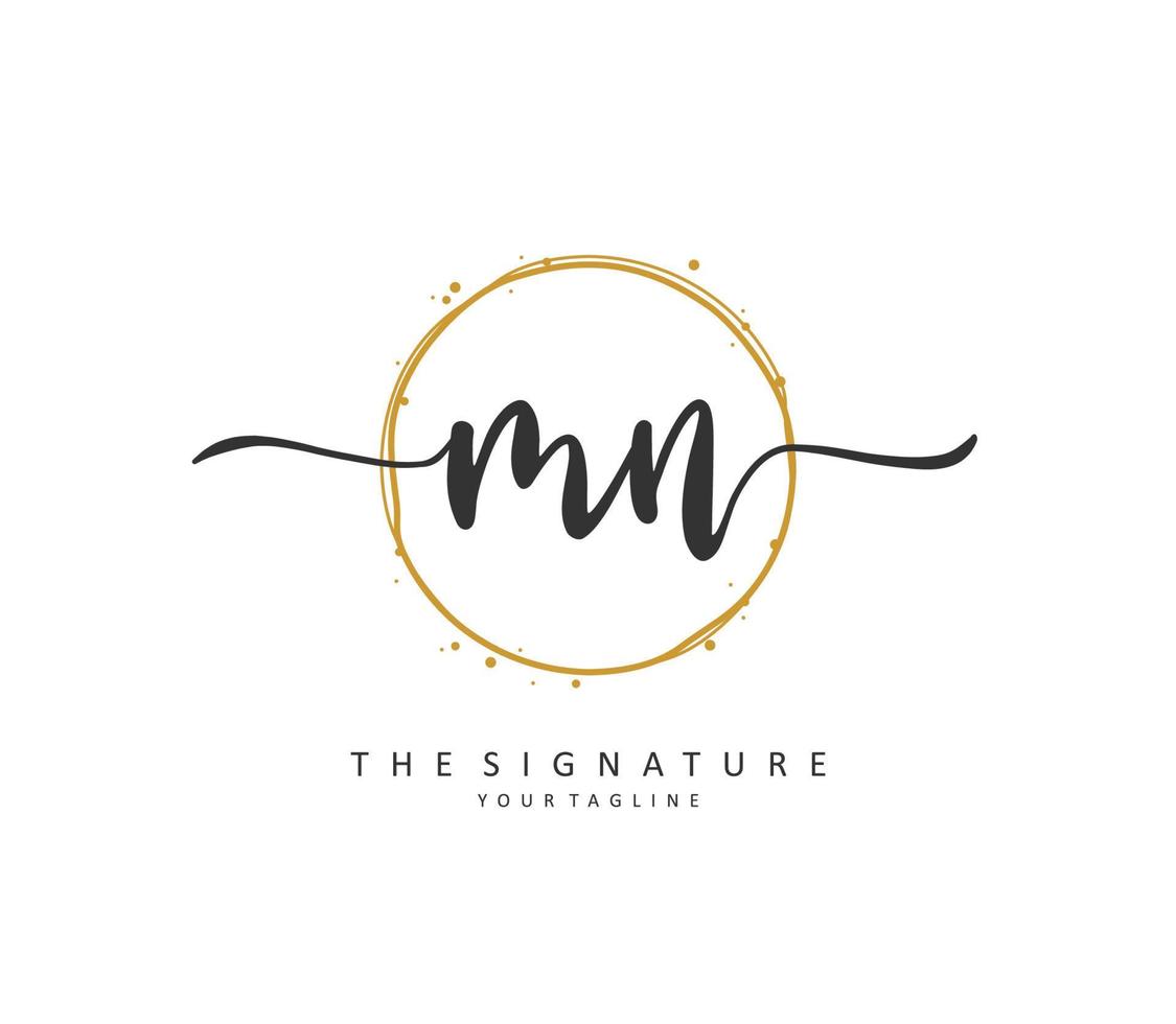 M N MN Initial letter handwriting and  signature logo. A concept handwriting initial logo with template element. vector