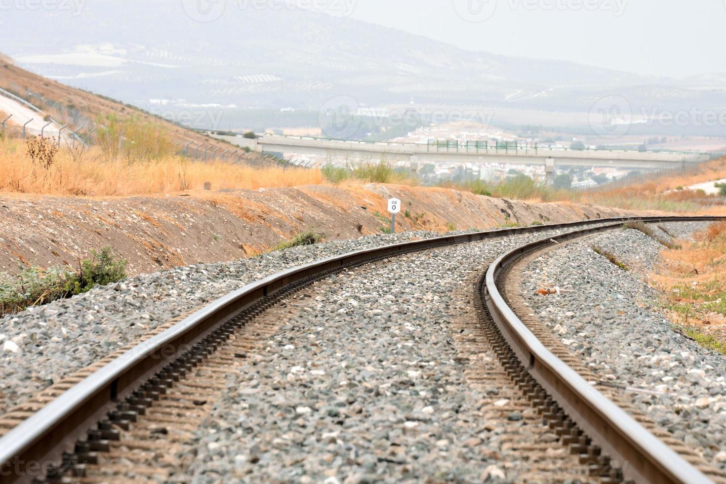 Railroad train tracks photo