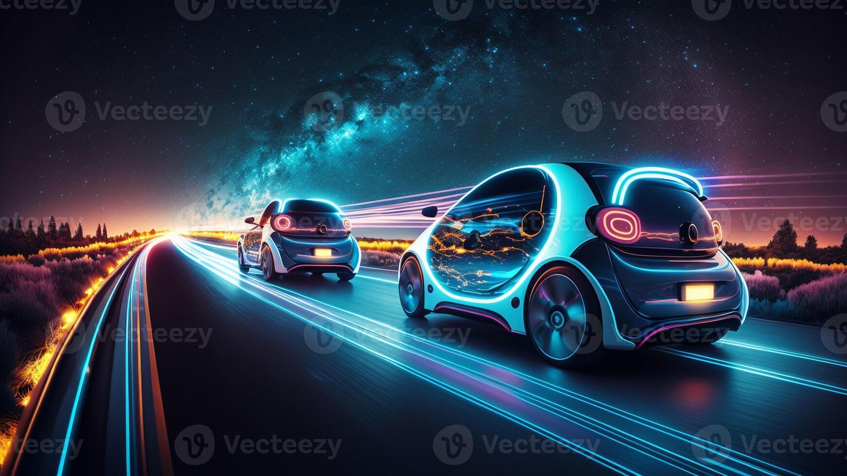 Autonomous electric self-driving. public transportation with Technology. photo