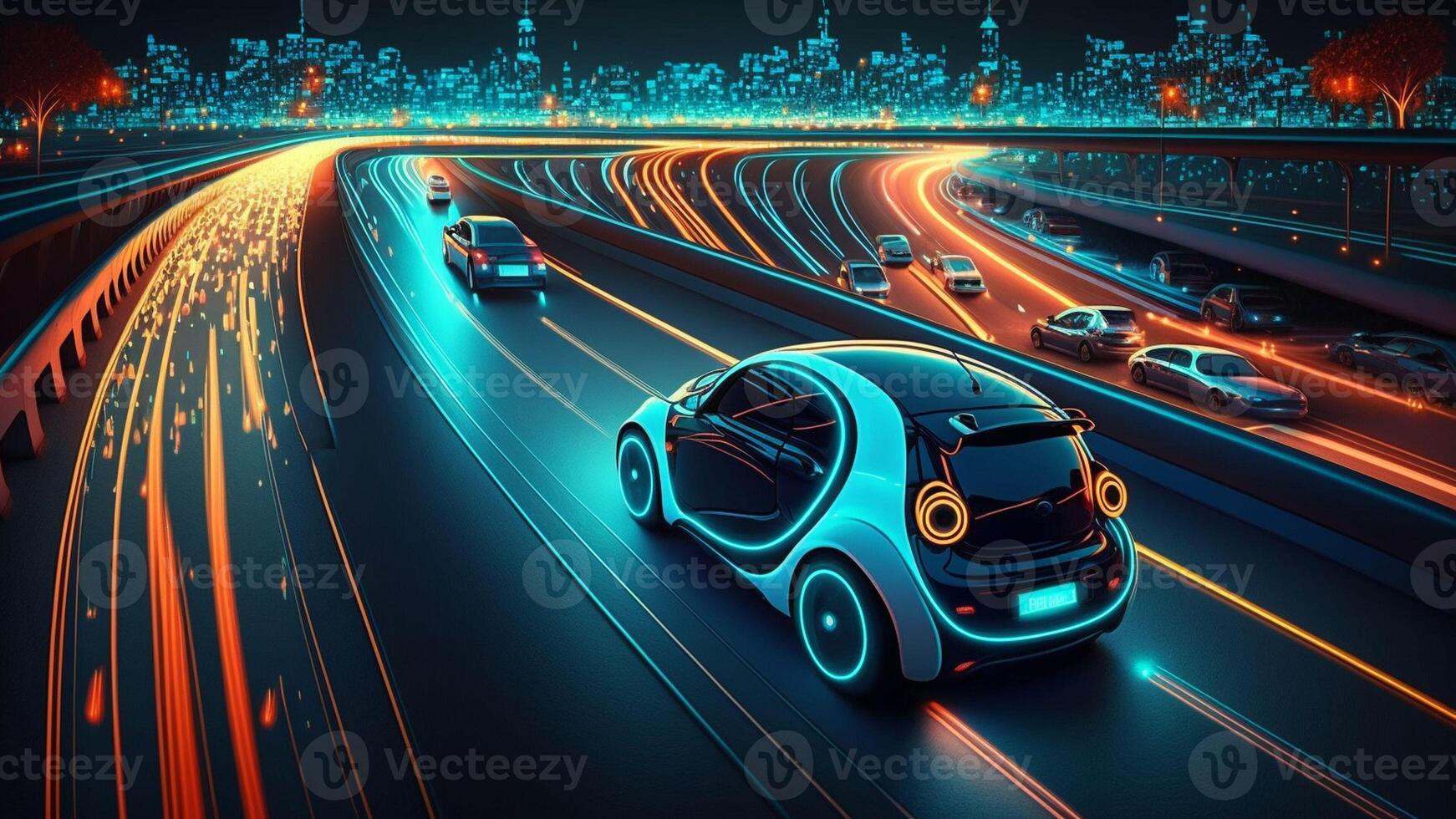 Autonomous electric self-driving. public transportation with Technology. photo
