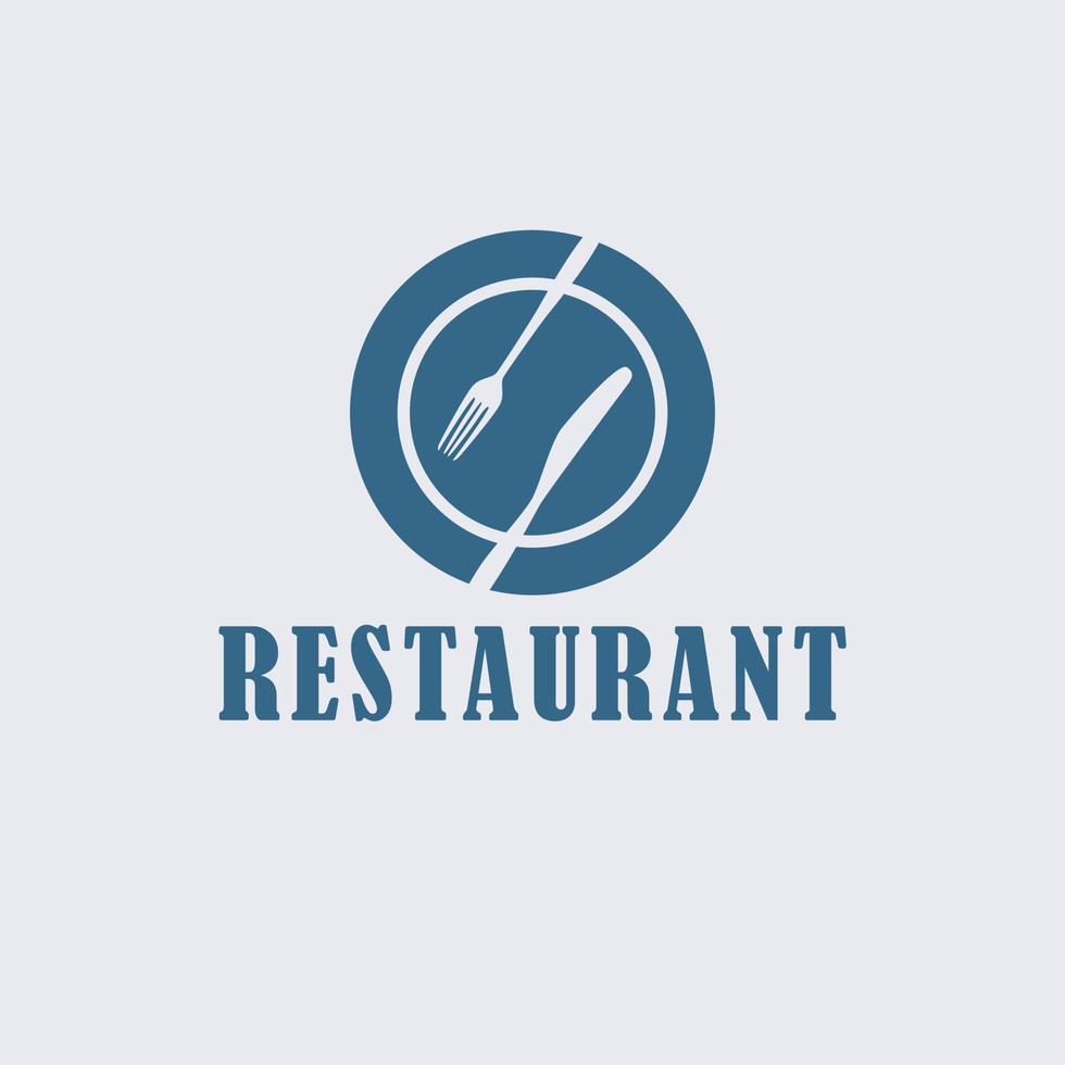 Restaurant brand logo design. Plate, fork and knife logotype. Cafe logo template. vector